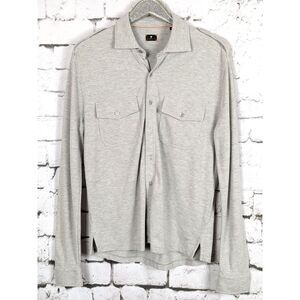LEFT COAST TEE Men's Pique Cotton Button-Front Shirt Heather Gray Peru Medium